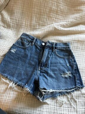 PacSun Distressed Dark Blue High-Rise Denim Shorts